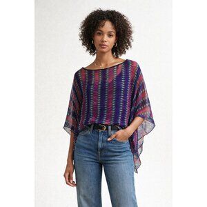 Julio 100% Silk Sheer Blouse Geometric Print Dolman Sleeve Womens M